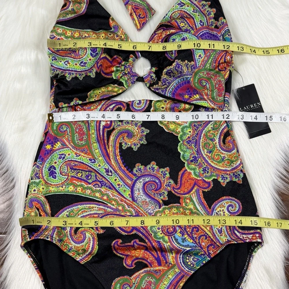 Lauren Ralph Lauren Women's Size 12 Paisley Halter Cut Out One Piece Swimsuit